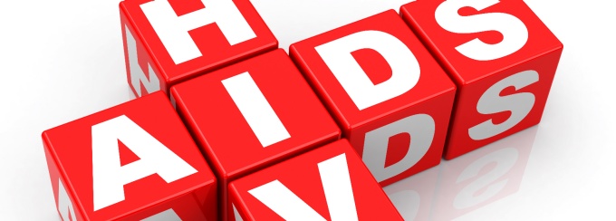 HIV AIDS spelled out in red blocks. 