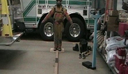 firefighter walking the line. 