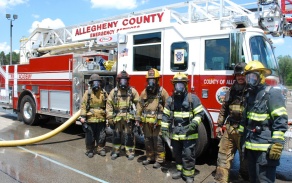firefighters and truck. 
