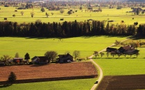 An aerial view of a rural area. 