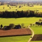 An aerial view of a rural area. 