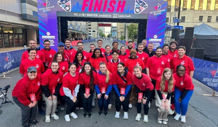 Students at the Buffalo Marathon finish line. 