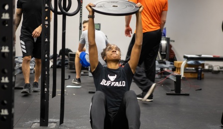 Students participate in class led by Dave Hostler in exercise science in Kimball Tower. 