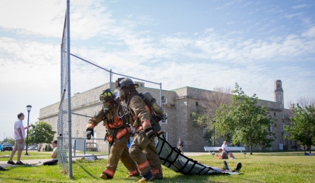 First responders practicing at South campus. 