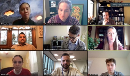Students, judges, and organizers take part in the Climate Health Innovation Sprint on Zoom. 