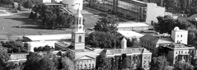 Arial view of UB main street campus hayes hall. 
