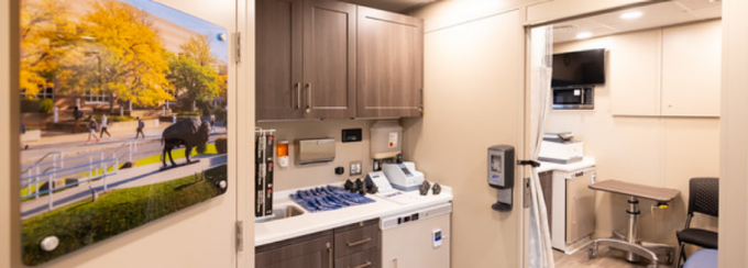 Inside the Health on Wheels mobile health unit. 